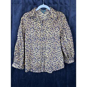 LRL ralph lauren leopard Blouse Size M Button Up Long Sleeve